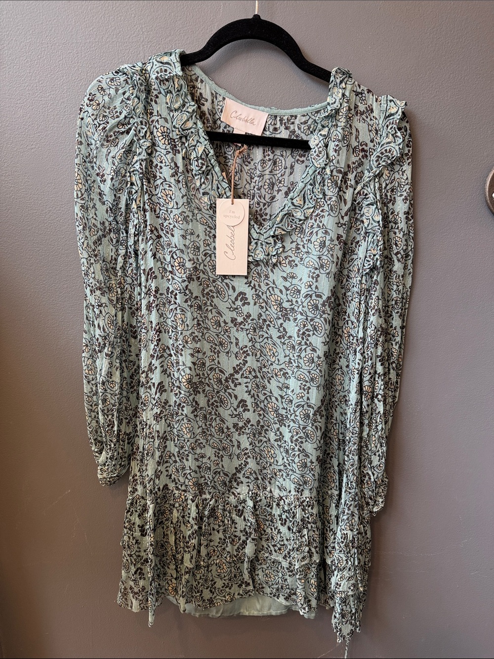 Cleobella Mint Green Floral Ruffle V-Neck Dress